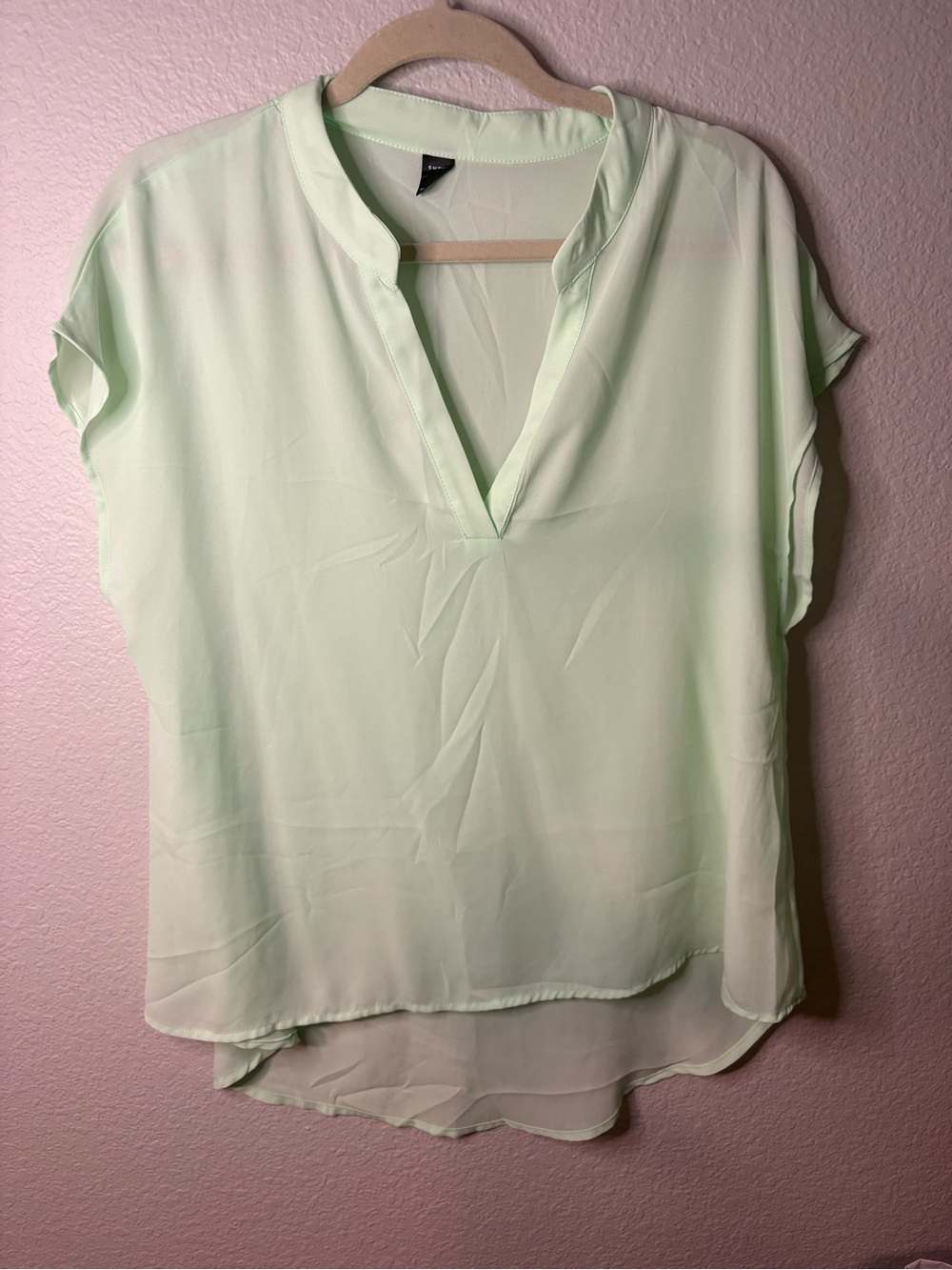 SHEIN Mint Green V-Neck Short Sleeve Blouse